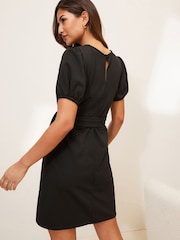 Lipsy Black Puff Sleeve Belted Shift Dress - Image 2 of 4
