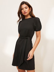 Lipsy Black Puff Sleeve Belted Shift Dress - Image 4 of 4