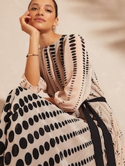 Love & Roses Black Spot 3/4 Sleeve Printed Pleated Belted Midi Dress - Image 2 of 4