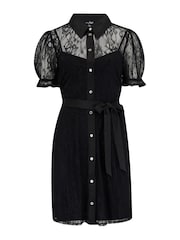 Pour Moi Black Clara Short Puff Sleeve Lace Dress - Image 4 of 5