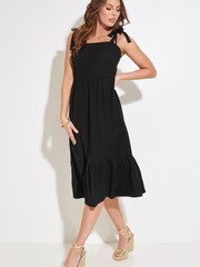 Pour Moi Black Laura Jersey Tie Strap Tiered Midi Dress - Image 3 of 5