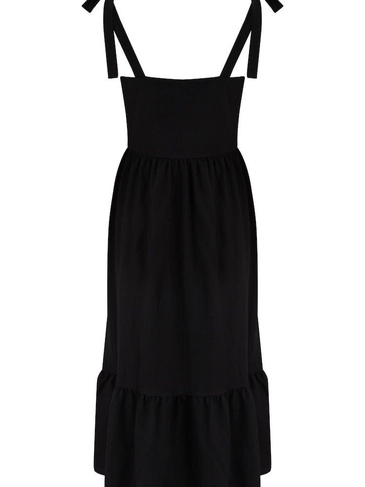 Pour Moi Black Laura Jersey Tie Strap Tiered Midi Dress - Image 5 of 5