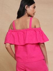 Threadbare Pink Linen Blend Strap Bardot Top - Image 2 of 4