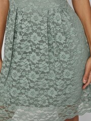 VILA Sage Green Short Sleeve Lace Pleated Occasion Dress - Image 4 of 5