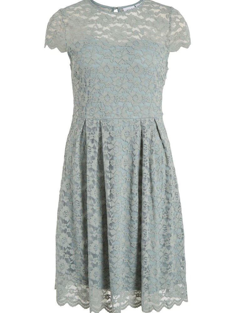 VILA Sage Green Short Sleeve Lace Pleated Occasion Dress - Image 5 of 5