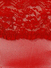 Victoria's Secret Lipstick Red Lace Lace Top Fishnet Stockings - Image 2 of 2
