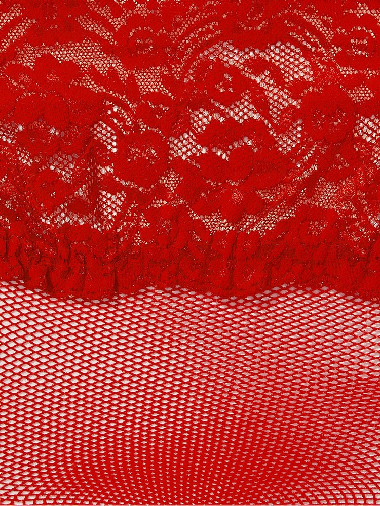 Victoria's Secret Lipstick Red Lace Lace Top Fishnet Stockings - Image 2 of 2