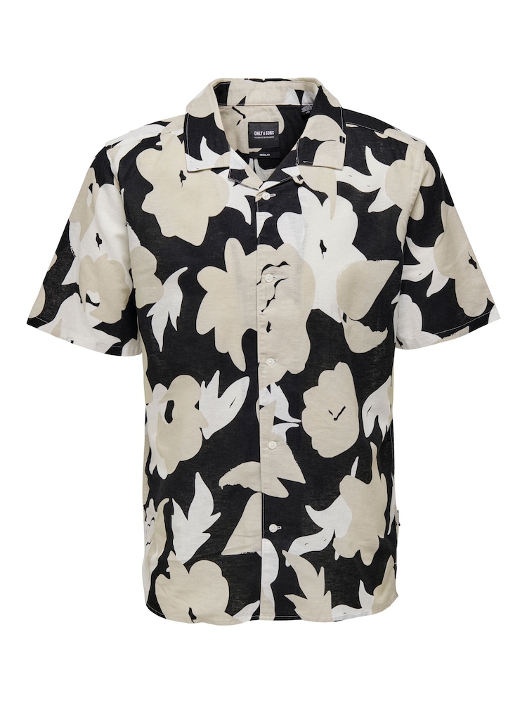Only & Sons Black Linen Blend Short Sleeve Printed Shirt - Image 5 of 5
