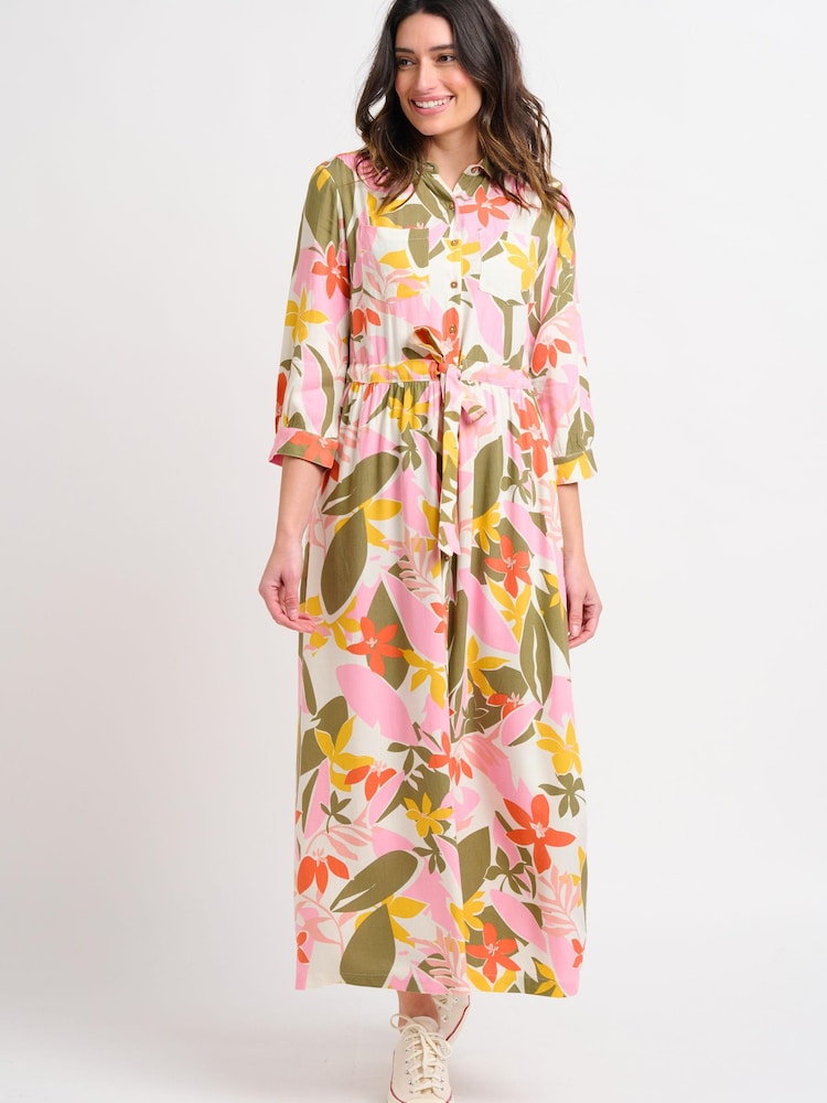 Brakeburn Pink Tropical Palm Shirt Dress - Image 2 of 5