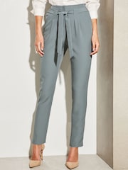 Lipsy Steel Blue Tailored Belted Tapered Trousers - Image 1 of 4