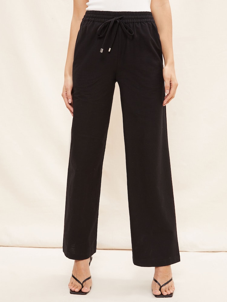Friends Like These Black Wide Leg Trousers With Linen - Image 1 of 4 Friends Like These Black Wide Leg Trousers With Linen - Image 1 of 4