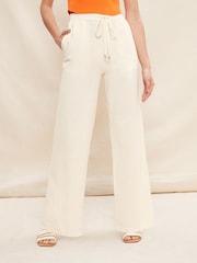 Friends Like These Neutral Wide Leg Trousers With Linen - Image 1 of 4