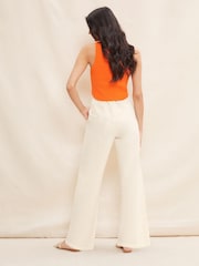 Friends Like These Neutral Wide Leg Trousers With Linen - Image 2 of 4