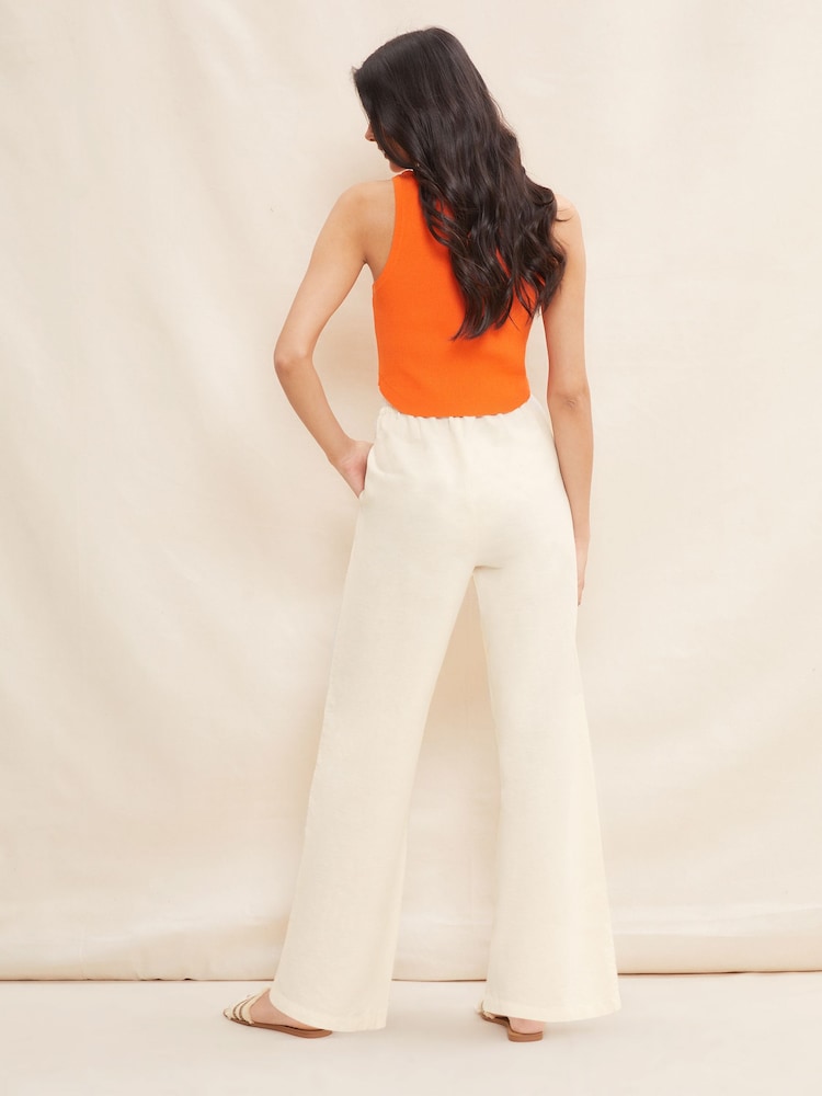 Friends Like These Neutral Wide Leg Trousers With Linen - Image 2 of 4
