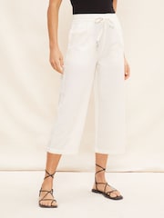 Friends Like These Ivory White Cropped Wide Leg Culottes With Linen - Image 1 of 4