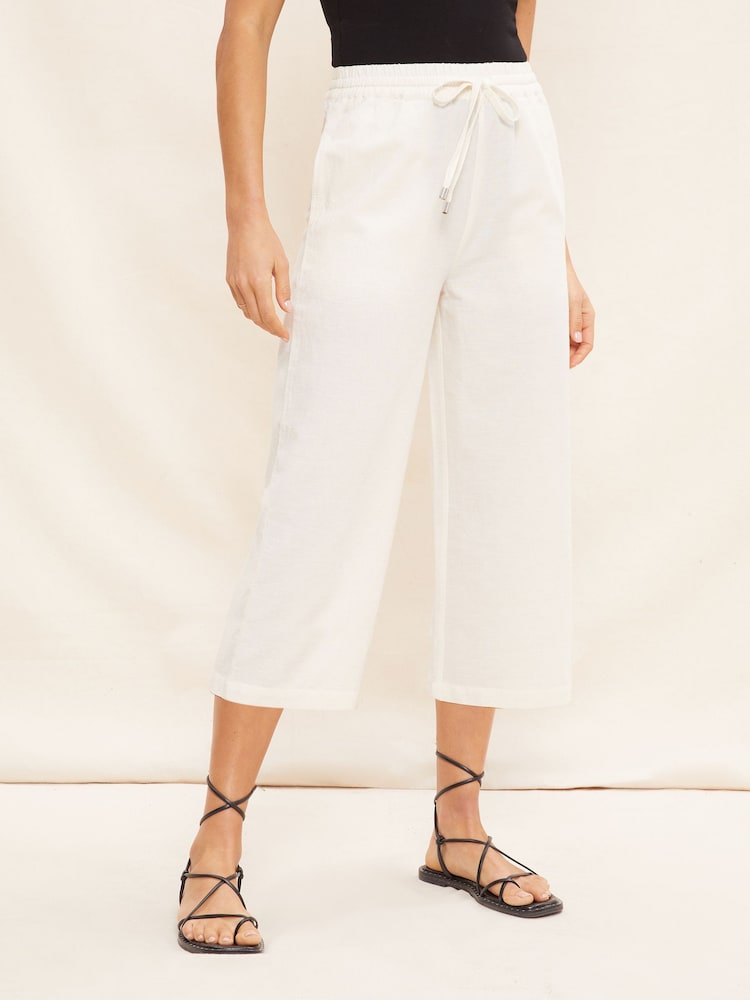 Friends Like These Ivory White Cropped Wide Leg Culottes With Linen - Image 1 of 4