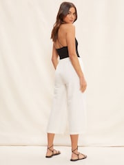 Friends Like These Ivory White Cropped Wide Leg Culottes With Linen - Image 2 of 4