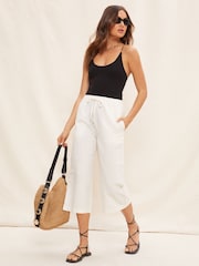 Friends Like These Ivory White Cropped Wide Leg Culottes With Linen - Image 3 of 4