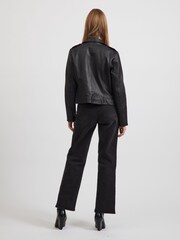VILA Black Leather Biker Jacket - Image 4 of 5