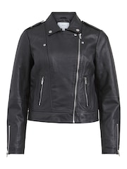 VILA Black Leather Biker Jacket - Image 5 of 5