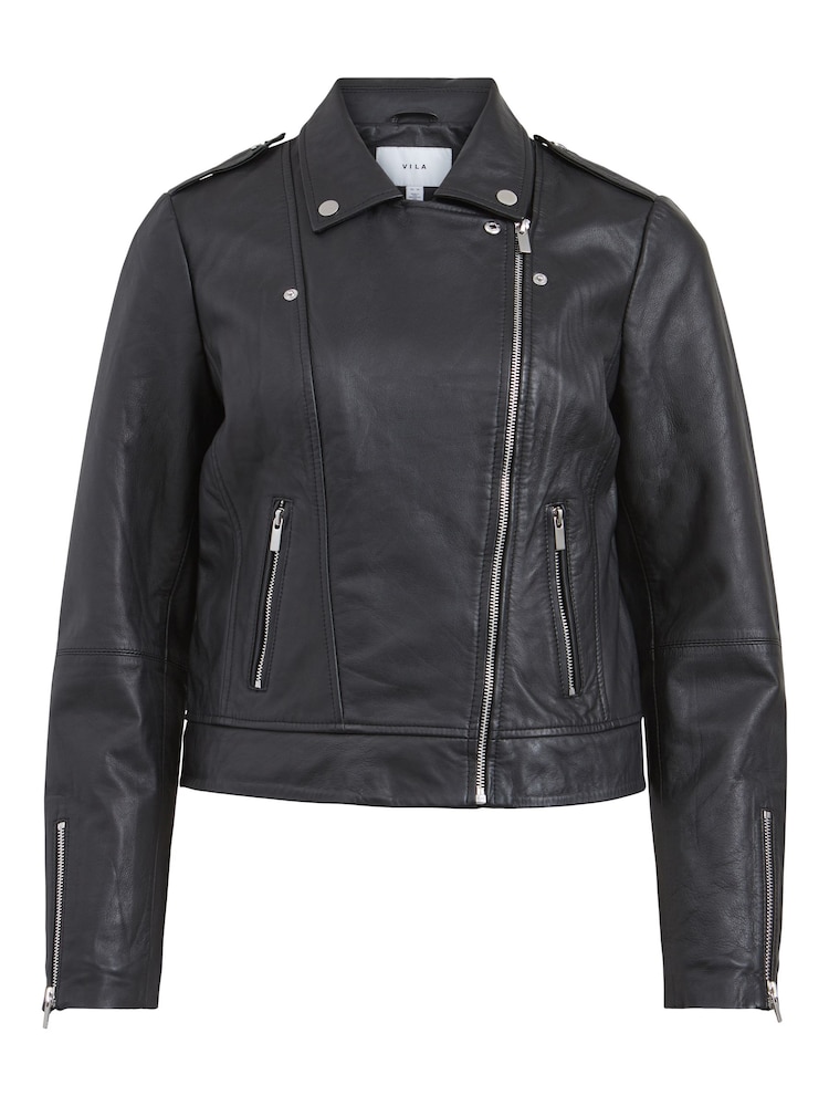 VILA Black Leather Biker Jacket - Image 5 of 5