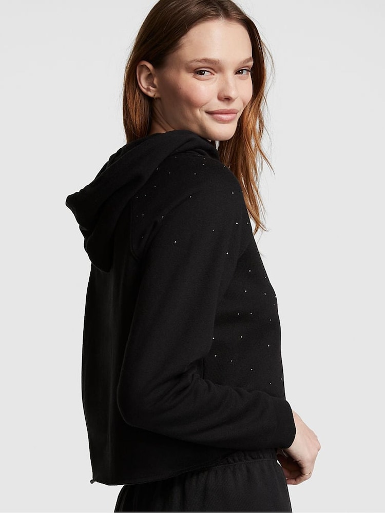 Victoria's Secret PINK Pure Black Shine Fleece Cropped Hoodie - Image 2 of 3