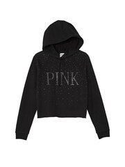 Victoria's Secret PINK Pure Black Shine Fleece Cropped Hoodie - Image 3 of 3