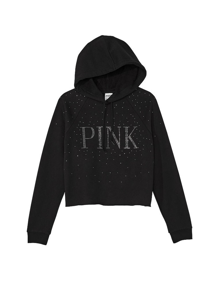 Victoria's Secret PINK Pure Black Shine Fleece Cropped Hoodie - Image 3 of 3 Victoria's Secret PINK Pure Black Shine Fleece Cropped Hoodie - Image 3 of 3
