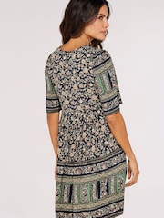 Apricot Black Multi Chintz Sarasa Border Boho Dress - Image 2 of 4
