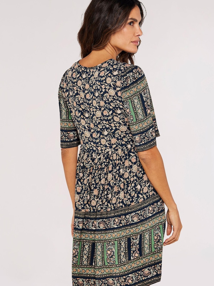Apricot Black Multi Chintz Sarasa Border Boho Dress - Image 2 of 4