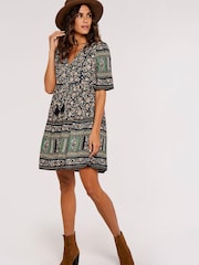 Apricot Black Multi Chintz Sarasa Border Boho Dress - Image 3 of 4