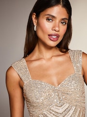Lipsy Gold Petite Premium Placed Sequin Ruched Bust Maxi Dress - Image 4 of 4