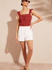 Love & Roses Rust Red Broderie Lace Trim Ruffle Strap Cami - Image 3 of 4