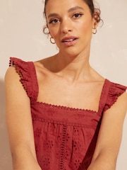 Love & Roses Rust Red Broderie Lace Trim Ruffle Strap Cami - Image 4 of 4