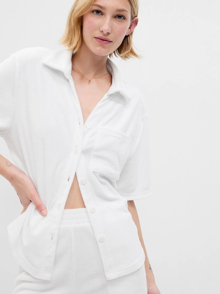 Gap White Towelling Short Sleeve Loose Shirt - Image 1 of 1 Gap White Towelling Short Sleeve Loose Shirt - Image 1 of 1