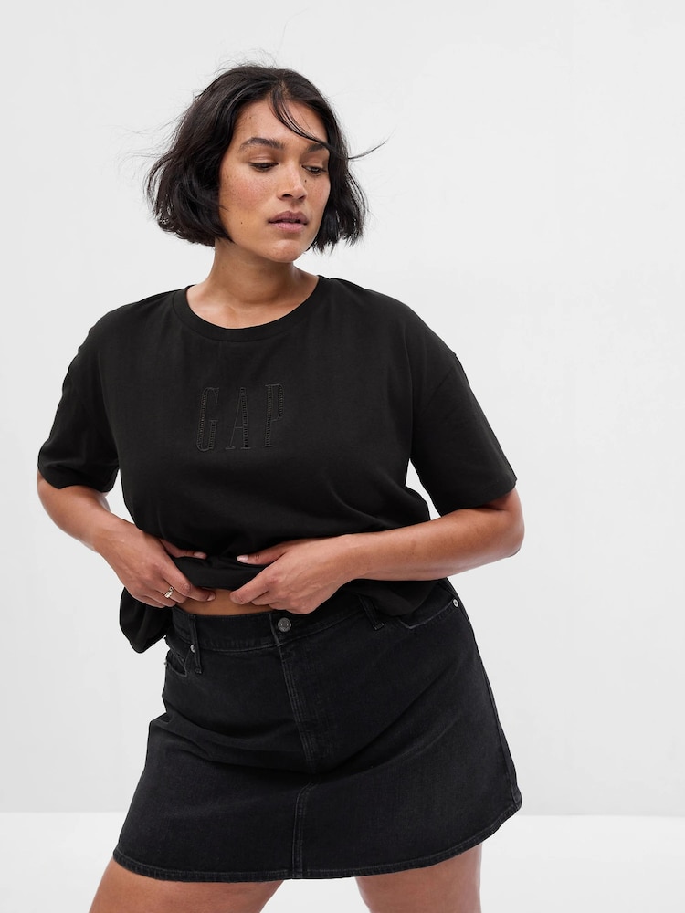 Gap Black Easy Logo Crew Neck T-Shirt - Image 1 of 5 Gap Black Easy Logo Crew Neck T-Shirt - Image 1 of 5