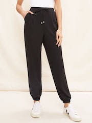 Friends Like These Black Tie Front Woven Cuffed Joggers - Image 1 of 4