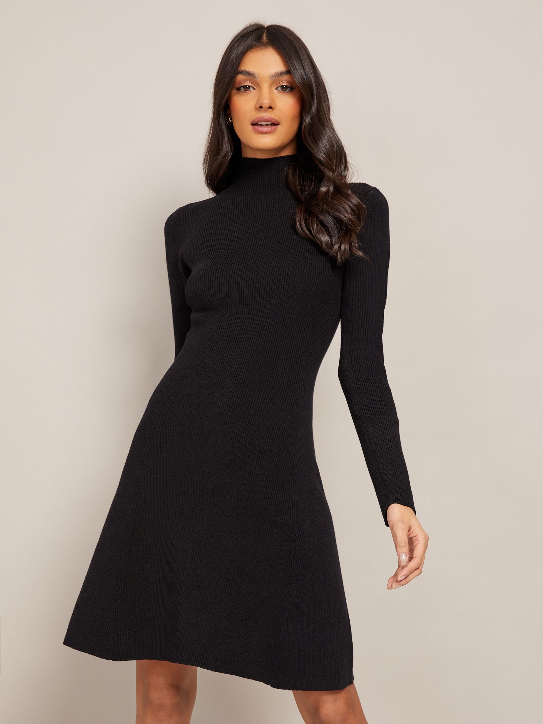 Petite black fit and flare dress online