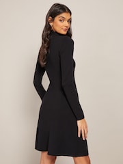 Friends Like These Black Petite Long Sleeve Fit and Flare Knitted Midi Dress - Image 2 of 4