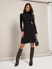 Friends Like These Black Petite Long Sleeve Fit and Flare Knitted Midi Dress - Image 3 of 4