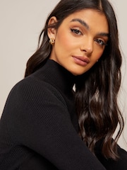 Friends Like These Black Petite Long Sleeve Fit and Flare Knitted Midi Dress - Image 4 of 4