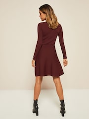 Friends Like These Berry Red Petite Long Sleeve Knitted V Neck Fit and Flare Dress - Image 2 of 4