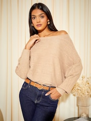 Friends Like These Brown Off The Shoulder Jumper - Image 1 of 4