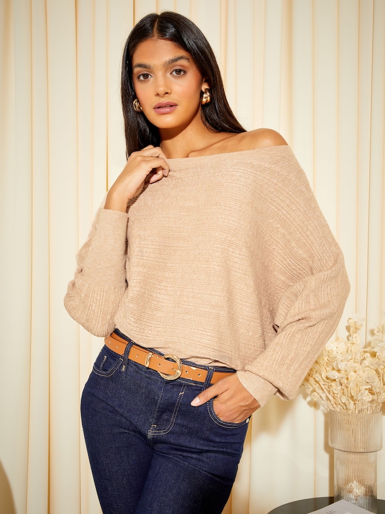 Friends Like These Brown Off The Shoulder Jumper - Image 1 of 4