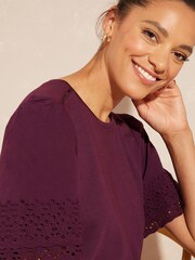Love & Roses Berry Broderie Trim Tiered Sleeve T-Shirt - Image 2 of 4