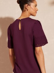 Love & Roses Berry Broderie Trim Tiered Sleeve T-Shirt - Image 3 of 4