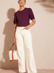 Love & Roses Berry Broderie Trim Tiered Sleeve T-Shirt - Image 4 of 4
