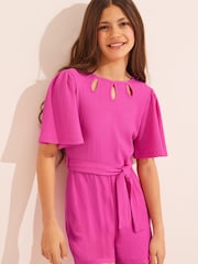 Lipsy Pink Angel Sleeve Tie Waist Playsuit - Image 1 of 4