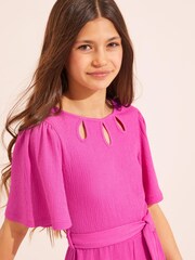 Lipsy Pink Angel Sleeve Tie Waist Playsuit - Image 4 of 4