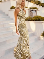 Lipsy Green Zebra Petite Halterneck Maxi Dress - Image 3 of 4